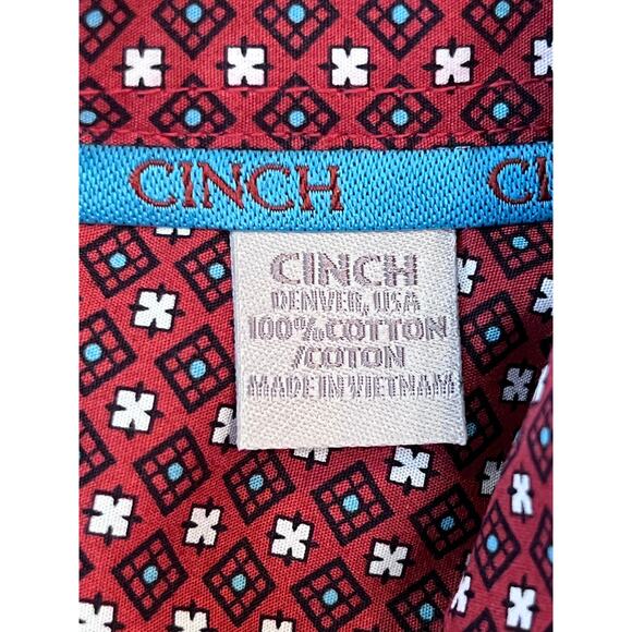 Cinch Men's XL Red Geometric Print Short Sleeve Western Cowboy Vacation Shirt - Picture 4 of 8